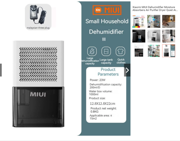Xiaomi MIUI Dehumidifier: Moisture Absorber, Air Purifier, and Dryer for Quiet Operation – Ideal for Household, Bedroom, and Office Use - Image 4