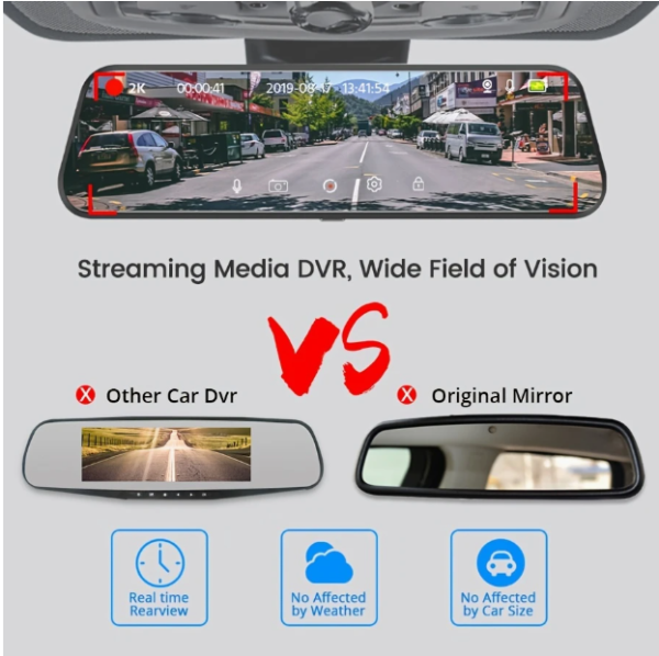 Dual-Lens Mirror Dash Cam - 1080P Front + 720P Rear Recording - Image 3