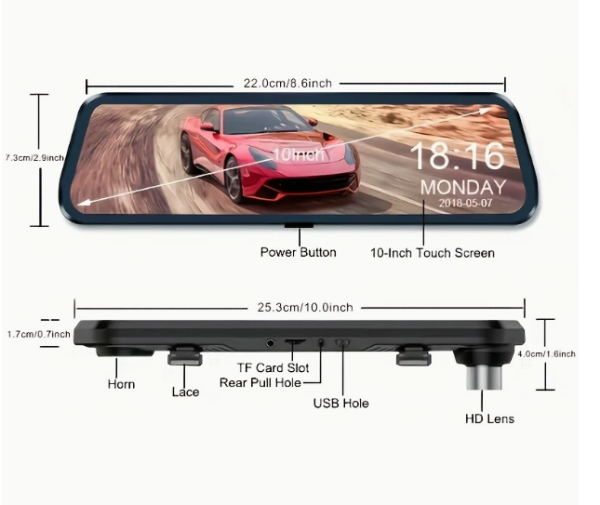 Dual-Lens Mirror Dash Cam - 1080P Front + 720P Rear Recording - Image 5