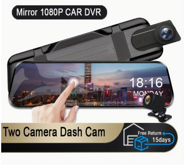 Dual-Lens Mirror Dash Cam - 1080P Front + 720P Rear Recording - Image 6