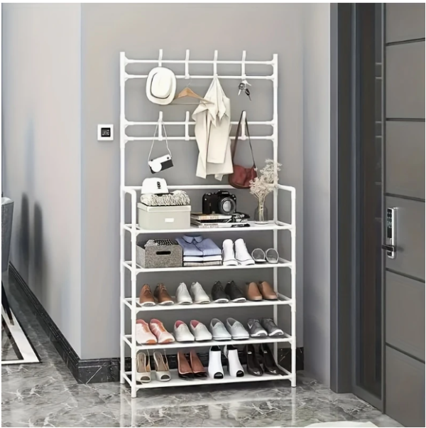 Sleek Multi-Tier Storage Rack with Hooks – The Perfect Space-Saving Solution - Image 2