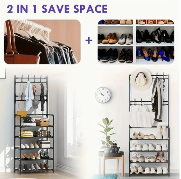 Sleek Multi-Tier Storage Rack with Hooks – The Perfect Space-Saving Solution - Image 3