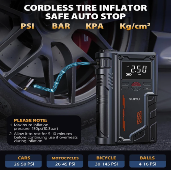 Portable, Tire inflator, car jump starter & emergency power bank ,Air Compressor - Image 3