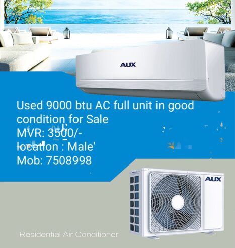 Used 9000 btu AUX inverter AC in good condition for sale, mob: 7508998